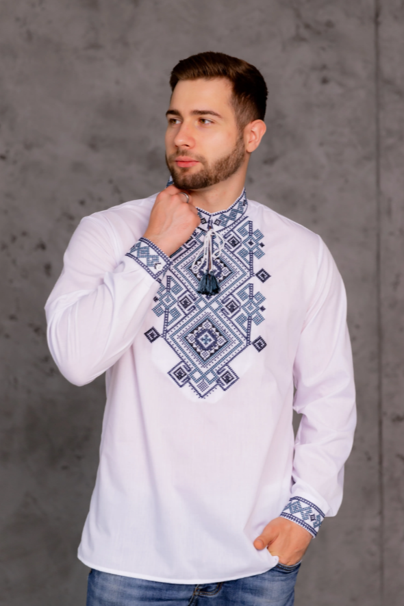 Ukrainian Men's "Hordiy" Vyshyvanka Blue