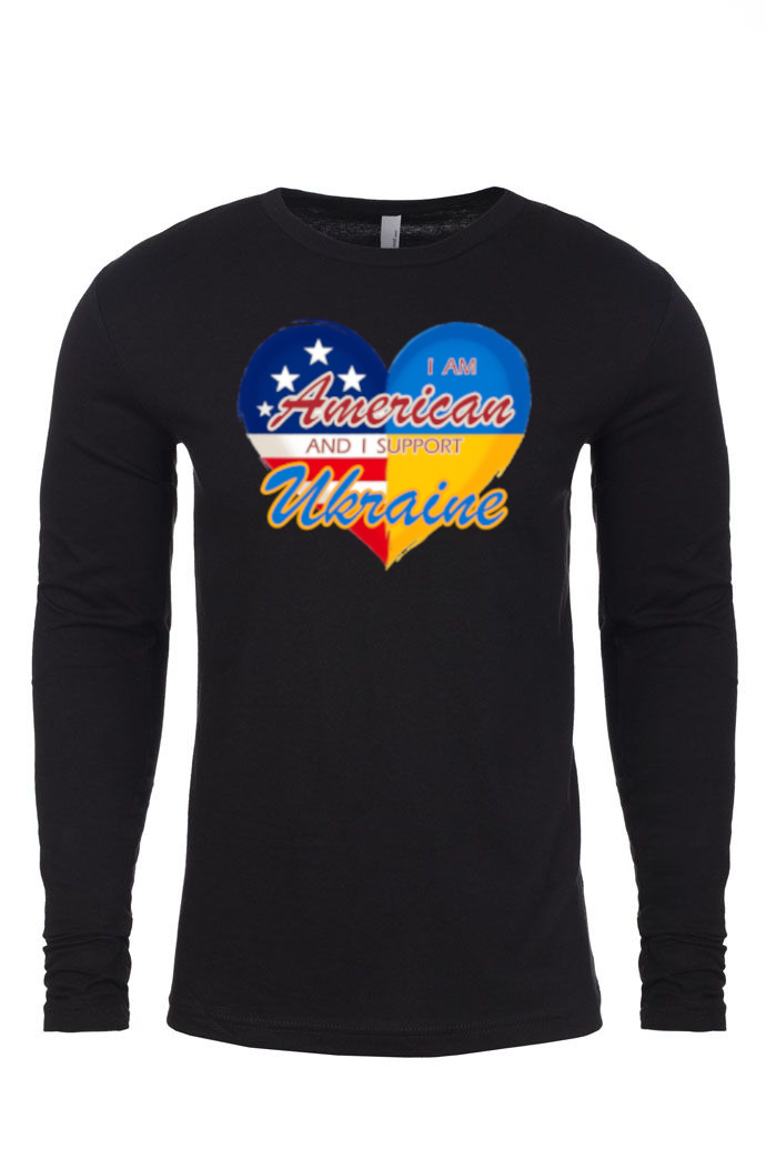 Adult long sleeve shirt "I am American and I support Ukraine"