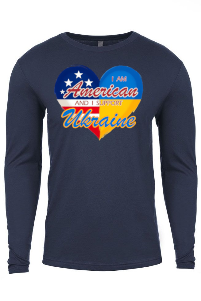 Adult long sleeve shirt "I am American and I support Ukraine"