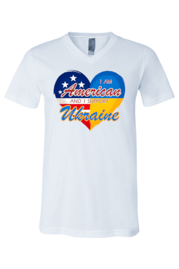 Adult v-neck t-shirt "I am American and I support Ukraine"