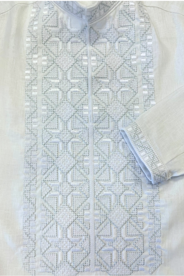 Men's white linen Vyshyvanka with white embroidery