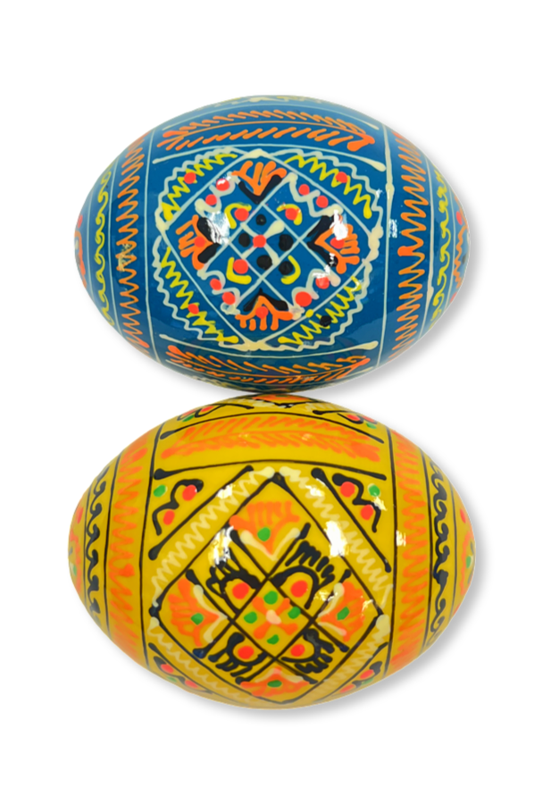 Ukrainian hand-made wood Easter egg "Pysanka" Blue and yellow