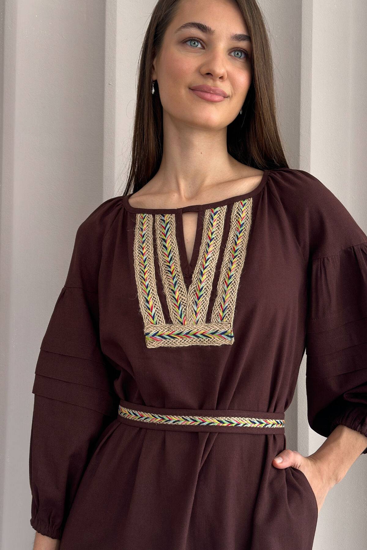 Women's brown linen dress