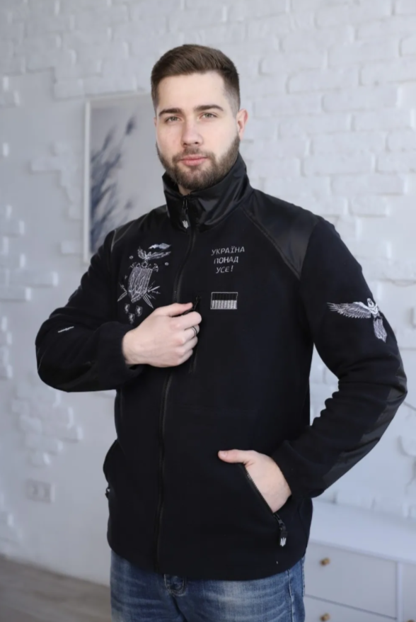 Men's Embroidered full-zip fleece jacket "Ukrainian Power" Black