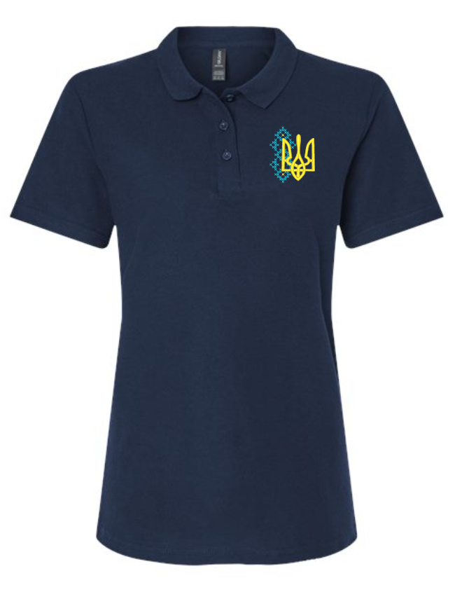 Women's polo shirt with Tryzub & cross-stitch embroidery