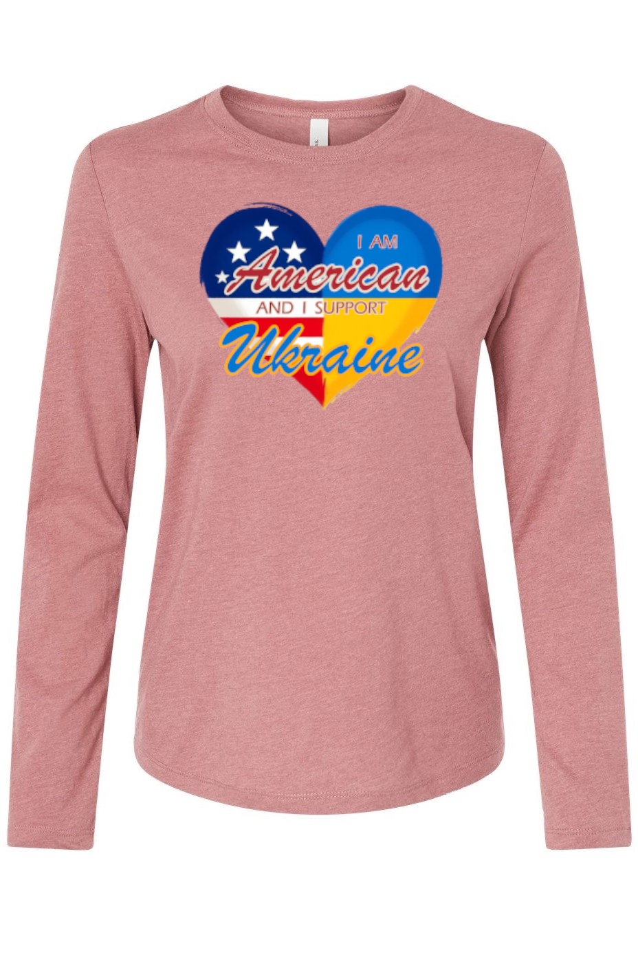 Female long sleeve top "I am American and I support Ukraine"