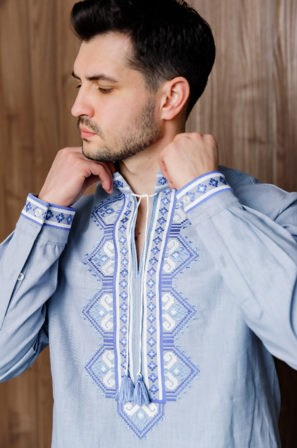 Ukrainian Men's Eco Vyshyvanka "Slava" Blue