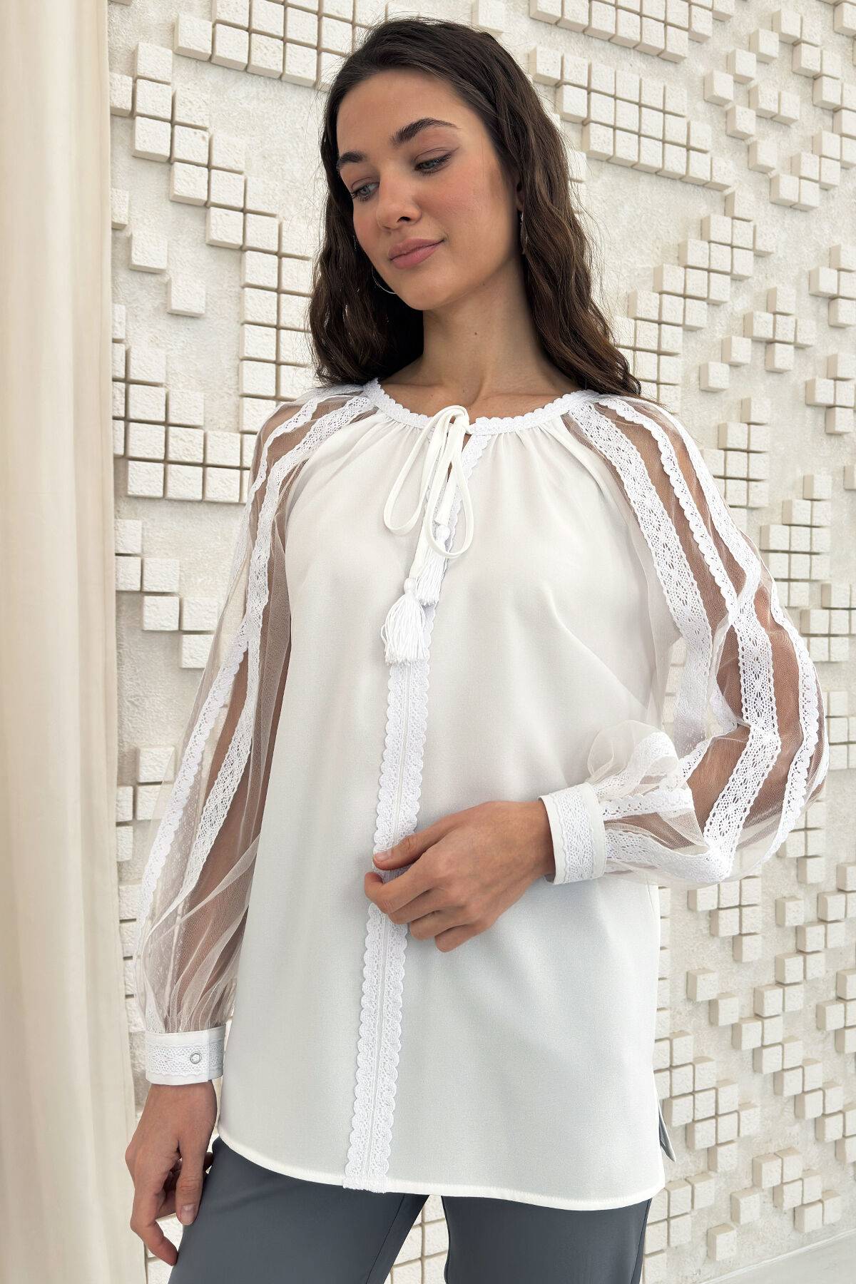 Ukrainian Lady's white chiffon blouse