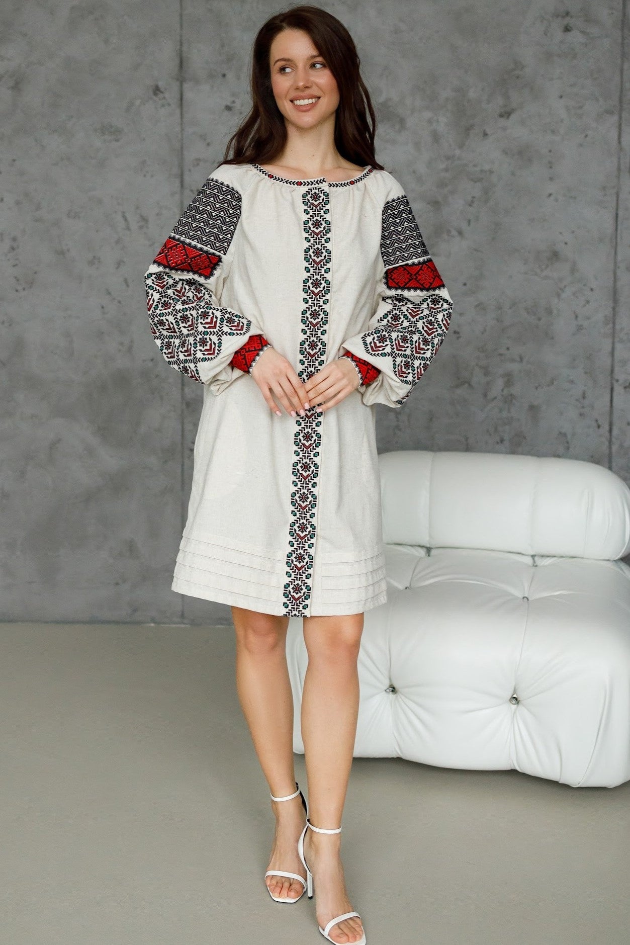 Ukrainian embroidered linen dress "Podillia"