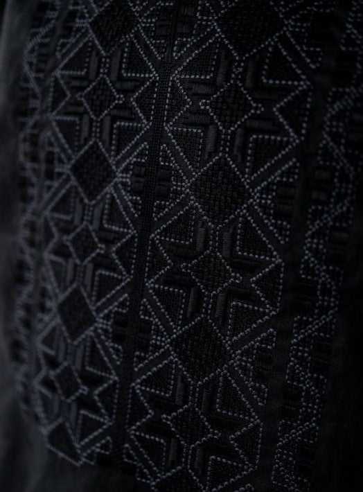 Men's black linen Vyshyvanka with black embroidery